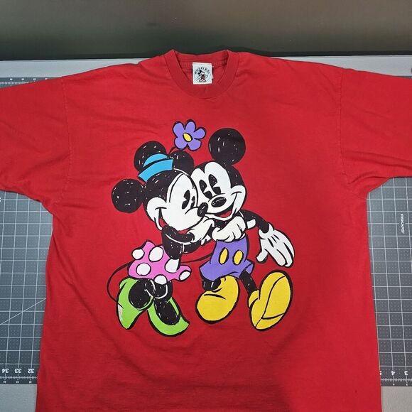 Vintage Mickey Minnie Mouse Tshirt XXL Red 90s Singlestitch Jerry Leigh Cartoon - Picture 1 of 12
